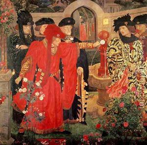 Henry Arthur Payne Plucking the Red and White Roses in the Old Temple Gardens oil painting picture